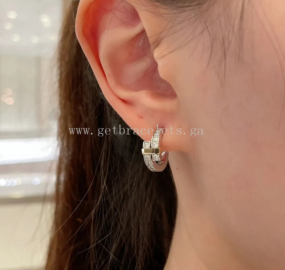 Tiffany Edge Hoop Earrings in White Gold and Yellow Gold with Diamonds