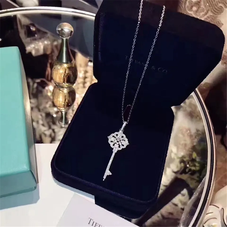 Tiffany Keys Hollow Floral Key Pendant Necklace For Women UK Sale Online