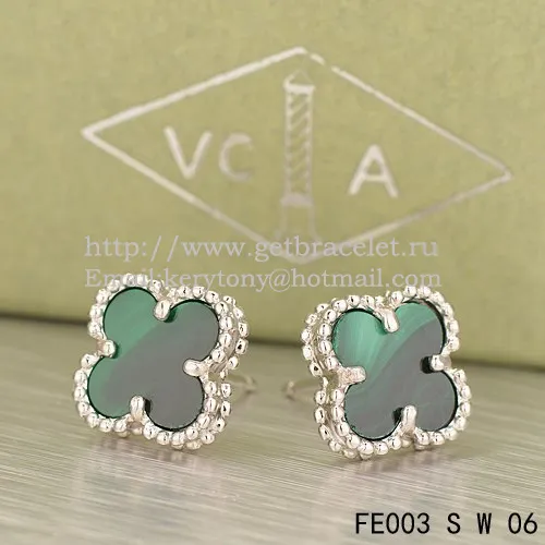 Van Cleef & Arpels Sweet Alhambra Earrings White Gold With Malachite Mother Of Pearl