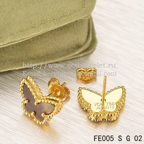Van Cleef & Arpels Sweet Alhambra Butterfly Earrings Yellow Gold With Gray Mother Of Pearl
