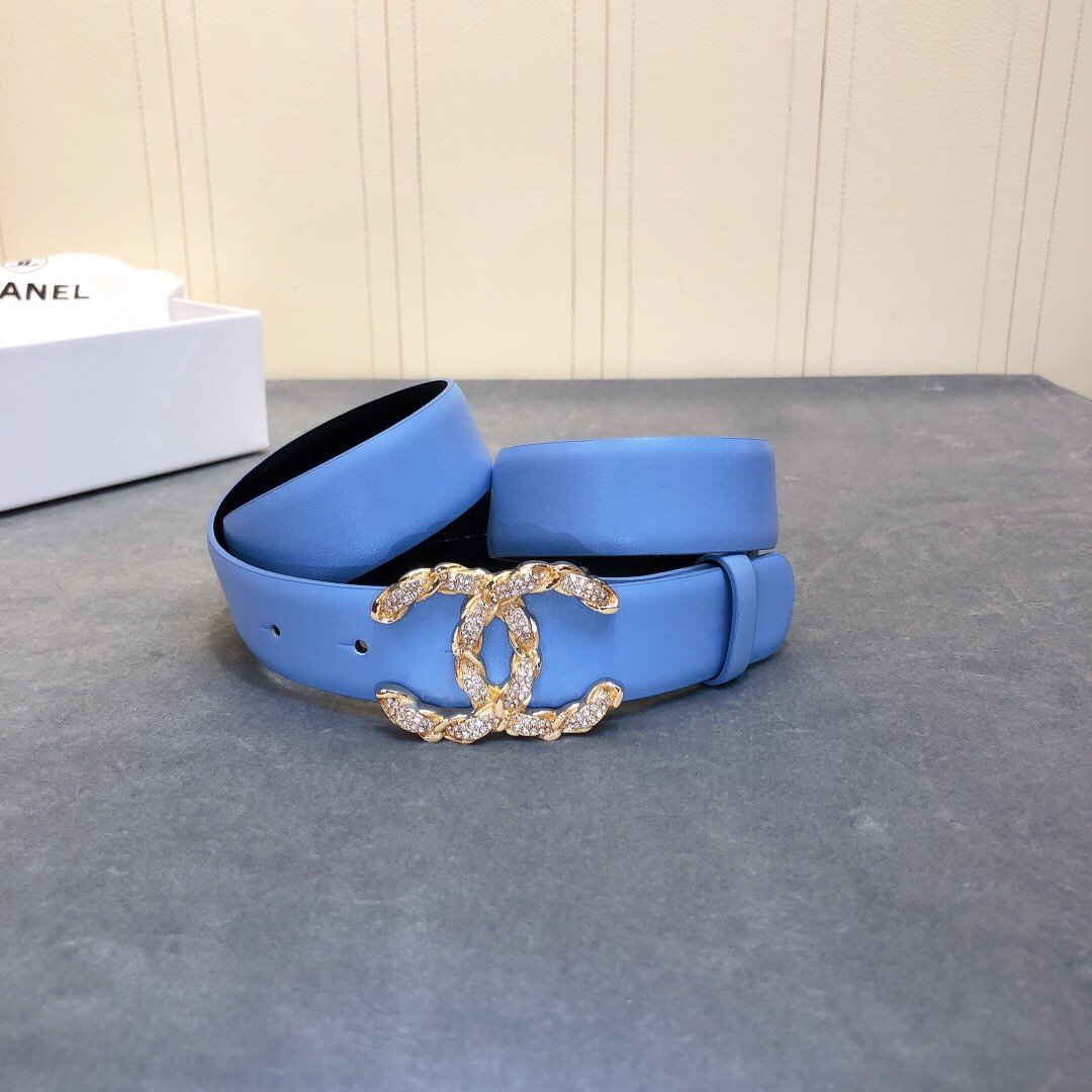 Chanel Belt With Double C Buckle Blue Women Belt 30MM