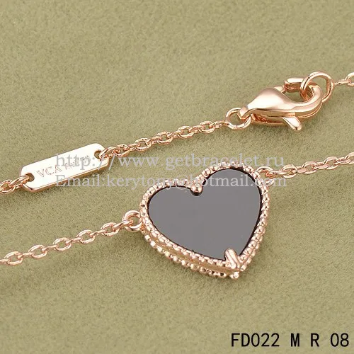 Van Cleef Arpels Sweet Alhambra Heart Pendant Pink Gold With Black Onyx Mother Of Pearl