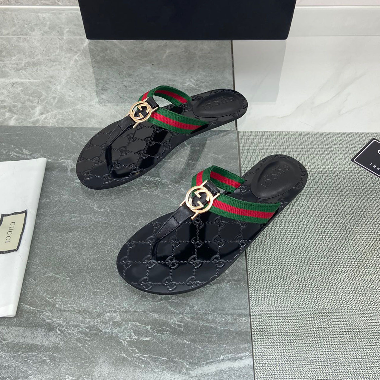 Gucci GG THONG WEB SANDAL Flip Flop Slide 612138 (Replica)