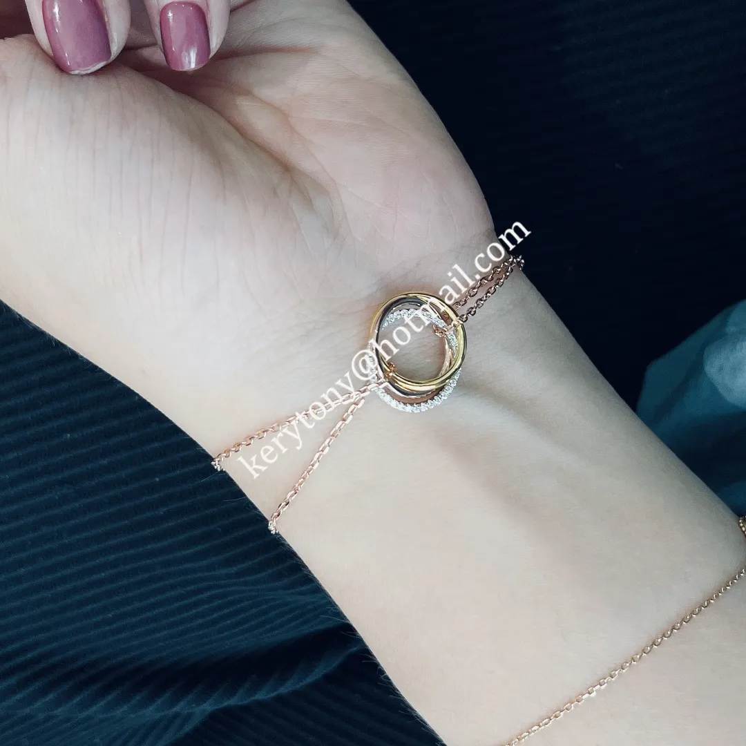 Top Sale Cartier Trinity Bracelet White Gold/Yellow God/Rose Gold with Diamonds B6059017 For Girls