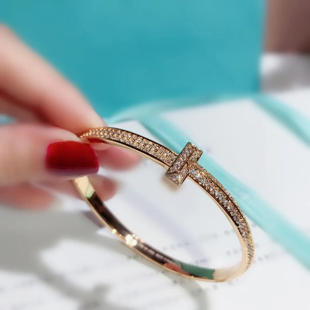 Luxury Tiffany Tiffany T1 Paved Diamonds Wide Bracelet Silver/Yellow Gold/Rose Gold