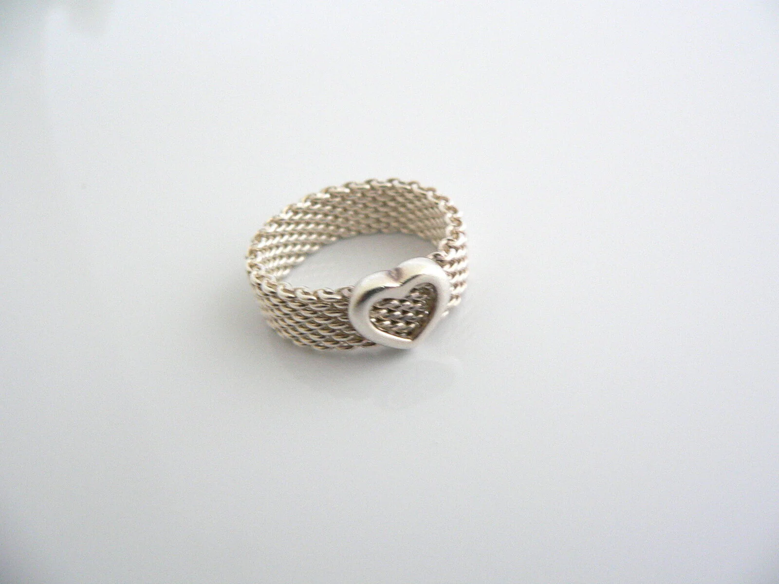 Tiffany & Co Silver Heart Mesh Ring Sz 7.75 Rare Gift Love Weave Statement