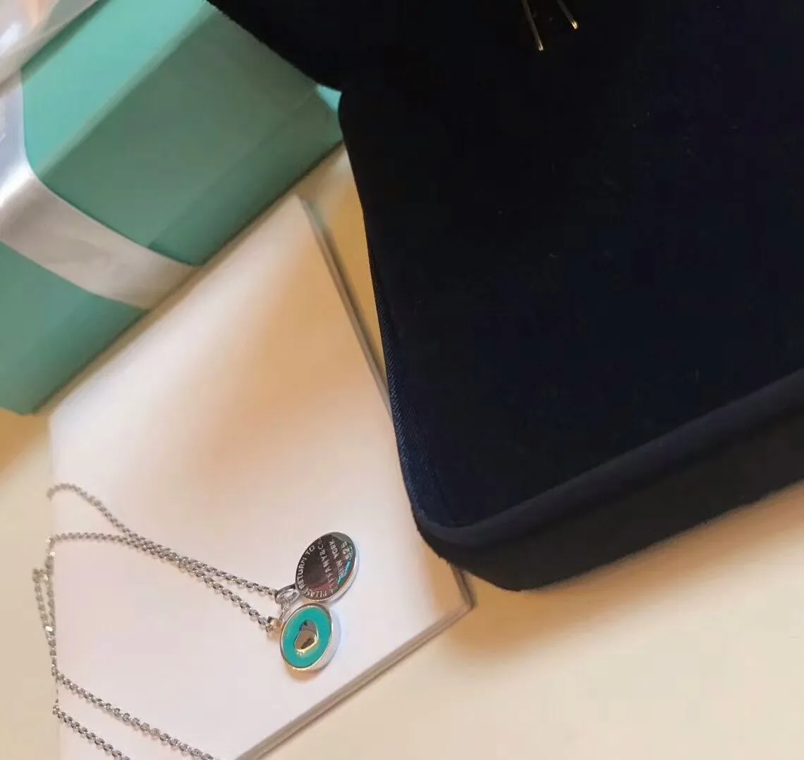 Luxury Replicated Tiffany Blue Enamel Heart Shape Ladies 925 Silver Double Round Pendant Necklace UK Sale 36517204