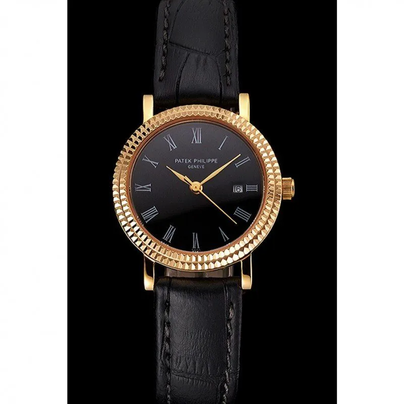 Calatrava Black Dial Roman 28 mm, Yellow Gold Plated