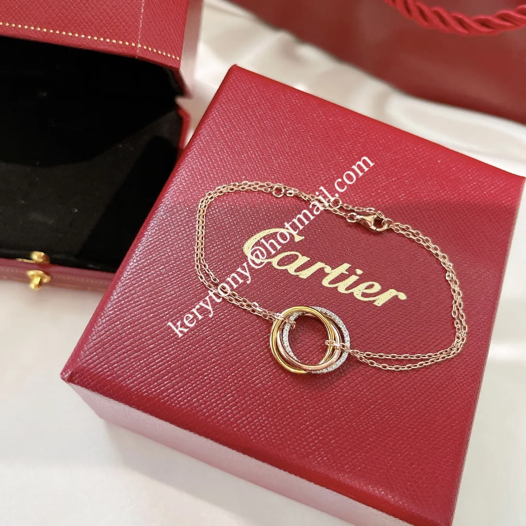 Top Sale Cartier Trinity Bracelet White Gold/Yellow God/Rose Gold with Diamonds B6059017 For Girls