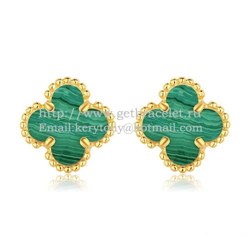 Van Cleef & Arpels Sweet Alhambra Earrings Yellow Gold With Malachite Mother Of Pearl