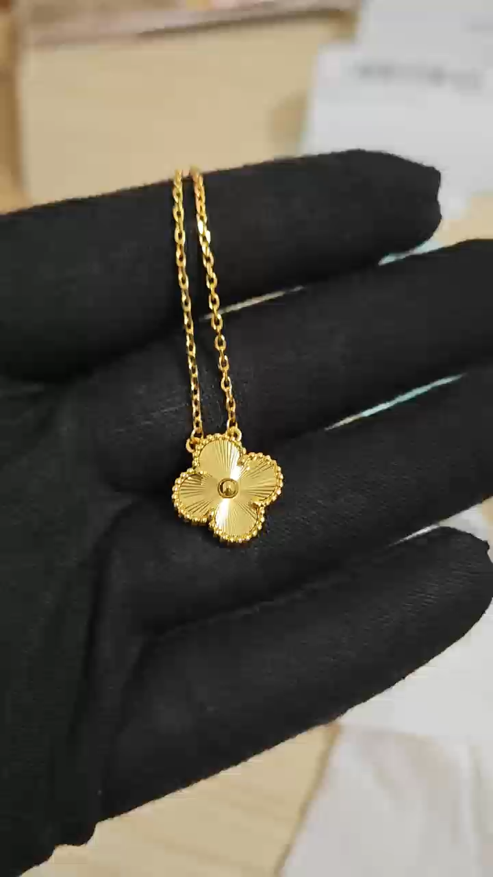 Van Cleef Necklace Dupe, Gold Clover Leaf Necklace, with Logo, 925 Sliver & Gold-Plated