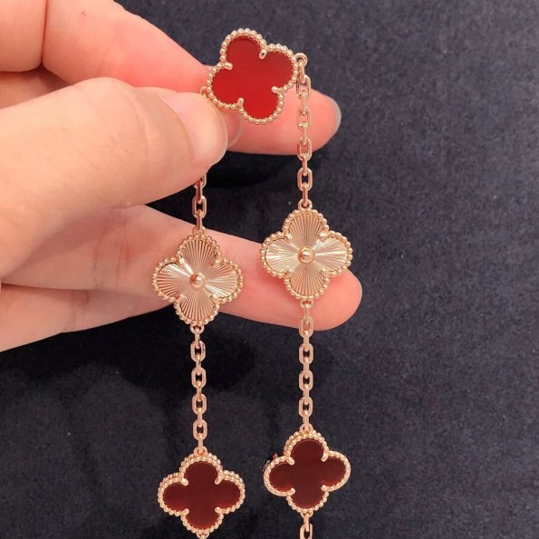 Van Cleef Bracelet Dupe – Red & Gold Clover Bracelet, Rose Gold