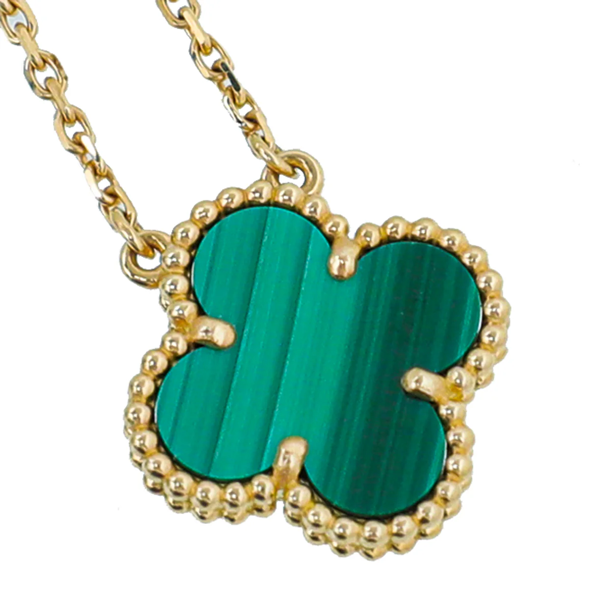 Van Cleef & Arpels 18K Yellow Gold Malachite Vintage Alhambra Pendant Necklace