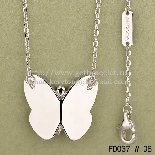 Van Cleef & Arpels Flying Butterfly Pendant Necklace White Gold With Black Onyx Diamonds