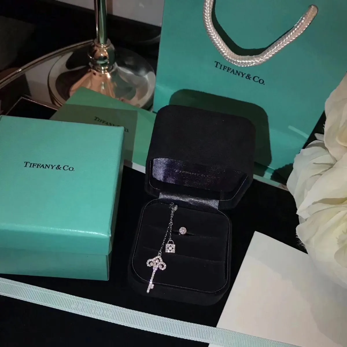 Tiffany Keys Enchant Tassel Asymmetrical Drop Earrings Couple Style Jewelry USA