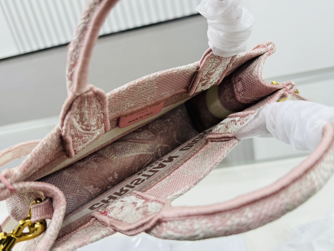 Dior Book Tote Mini Pink Tiger Embroider Shoulder Bag Handbag