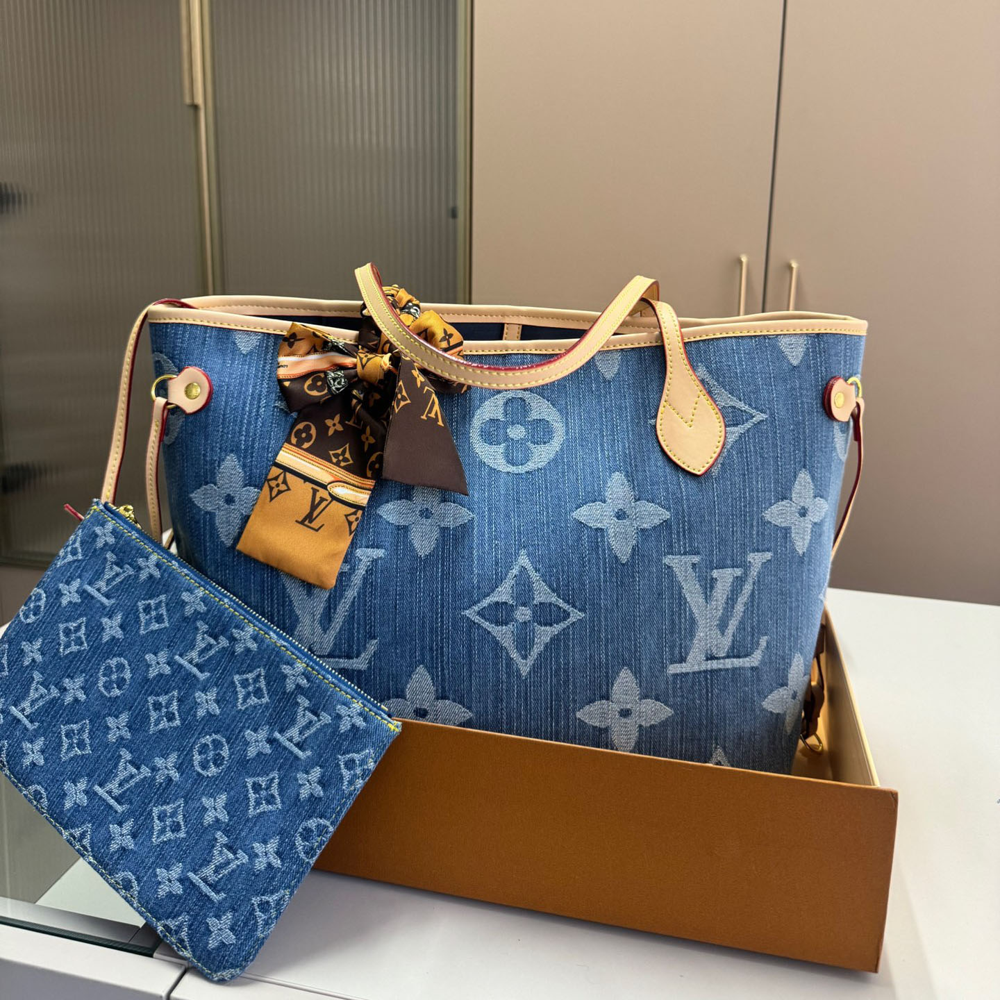 Louis Vuitton LV Denim Neverfull Shoulder Bag Handbag (Replica)
