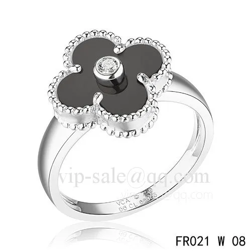 Replica Van Cleef Vintage Alhambra Ring In White Gold With Onyx