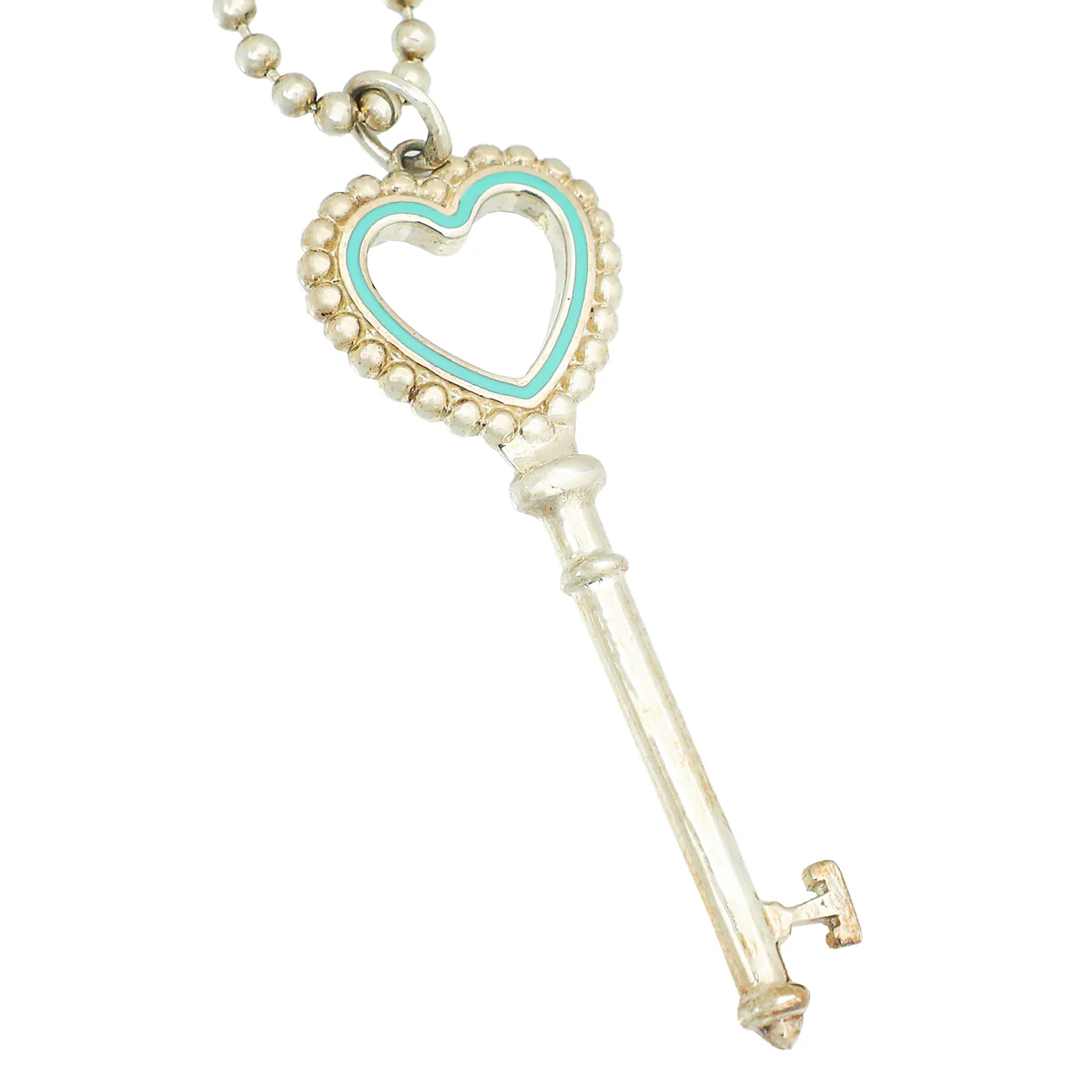 Tiffany & Co Sterling Silver Beaded Heart Key Pendant Necklace