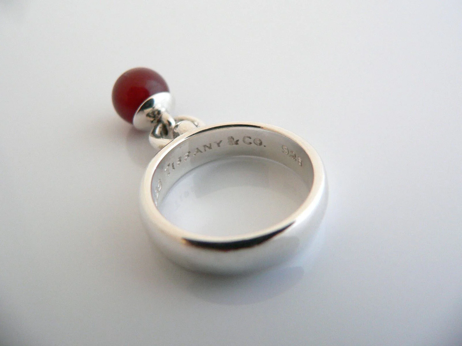 Tiffany & Co Silver Carnelian Fascination Dangling Dangle Ring Band Sz 6.25 Gift