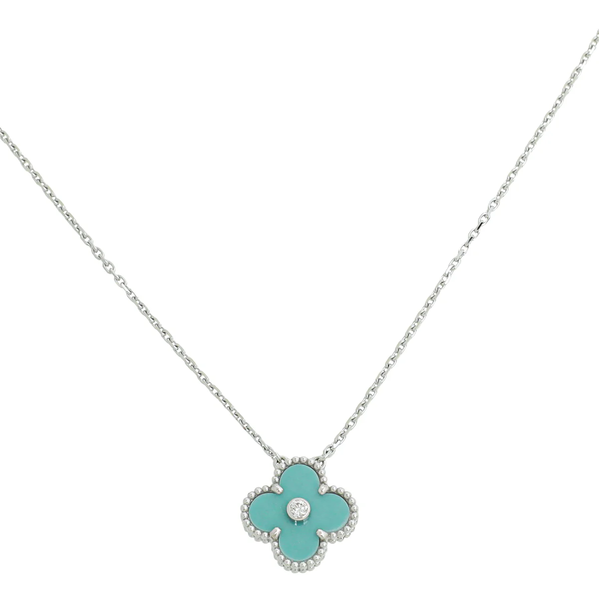 Van Cleef & Arpels 18K White Gold Diamond Holiday Ltd. Ed.Celadon Vintage Alhambra Necklace