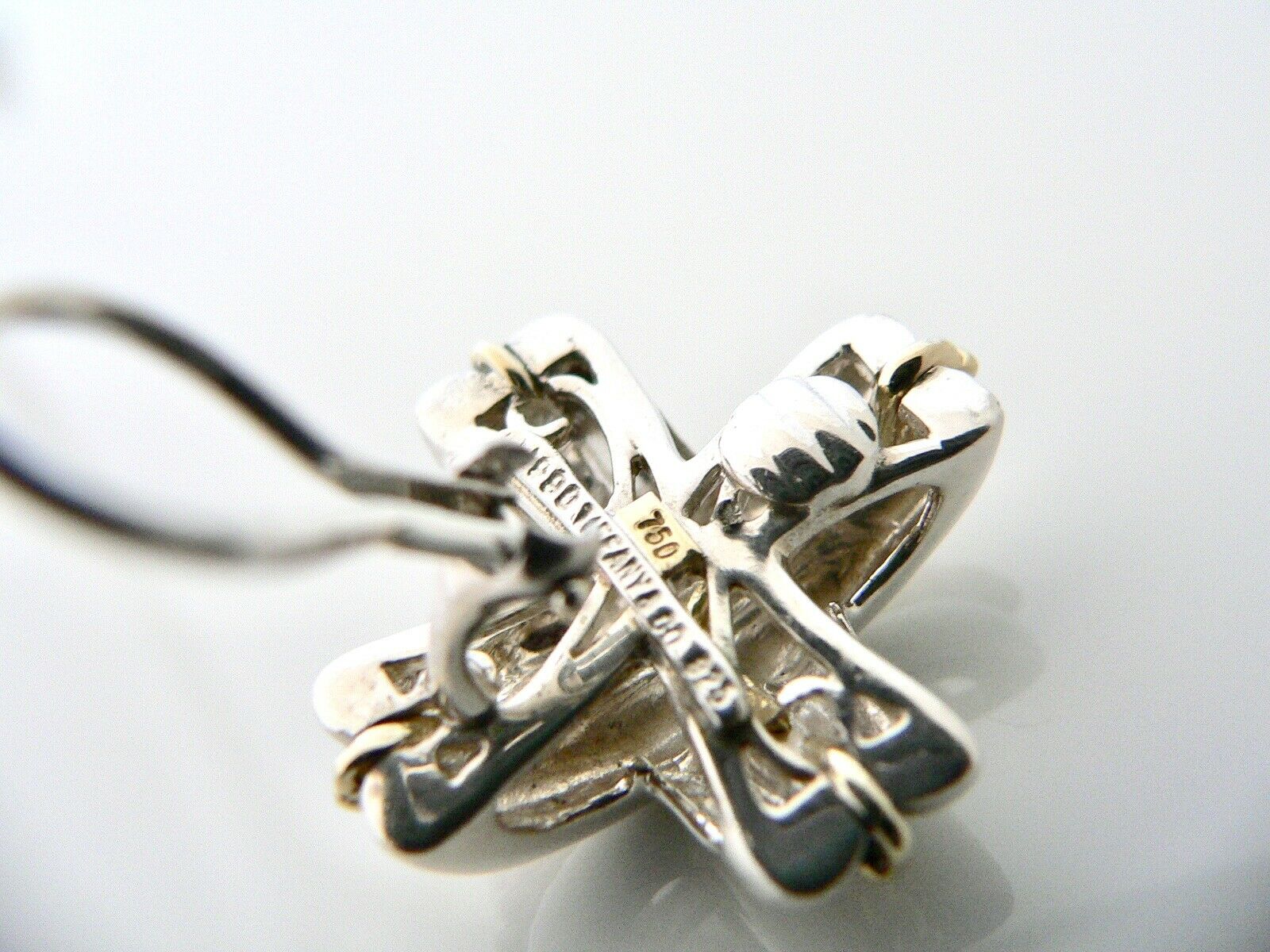 Tiffany & Co 18K Gold Silver Signature X Omega Backs T Co Large SINGLE EARRING