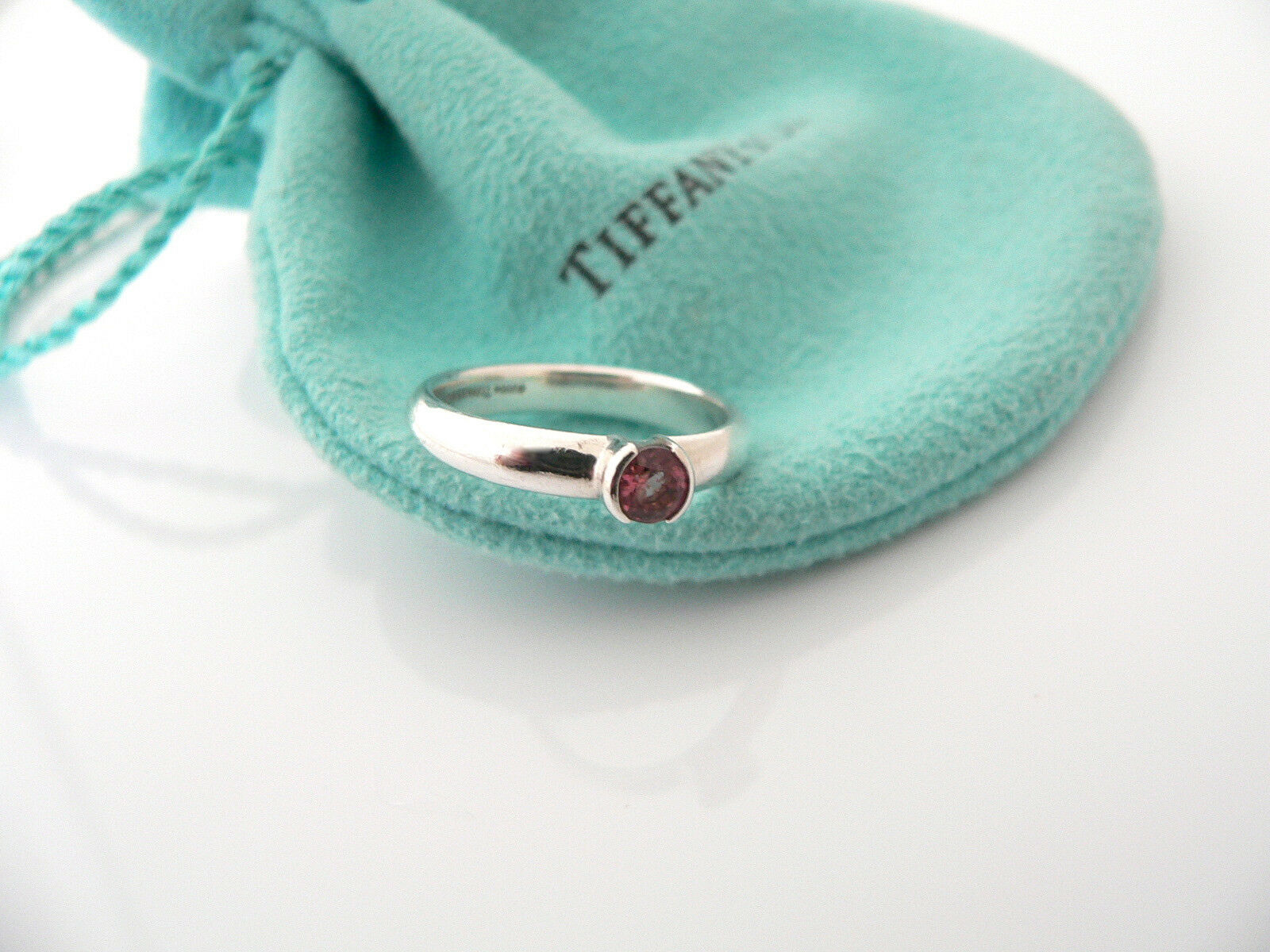 Tiffany & Co Silver Pink Tourmaline Ring Gemstone Band Sz 6.25 Gift Stacking