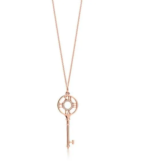 Tiffany Atlas Keys Silver/Pink Gold Pendant Necklace Studded Wholesale GRP09003/GRP08994
