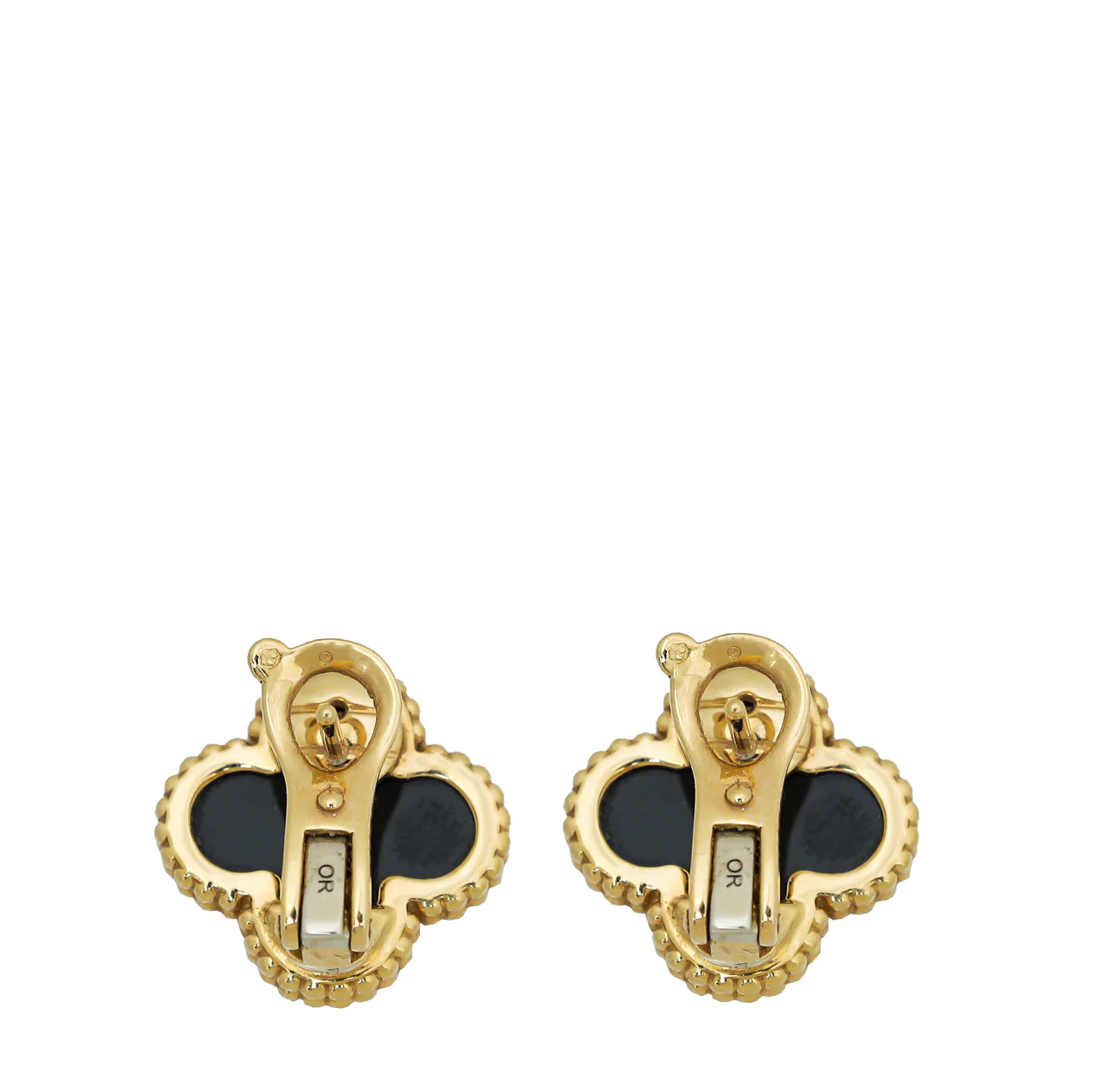 Van Cleef & Arpels 18K Yellow Gold Onyx Vintage Alhambra Earrings