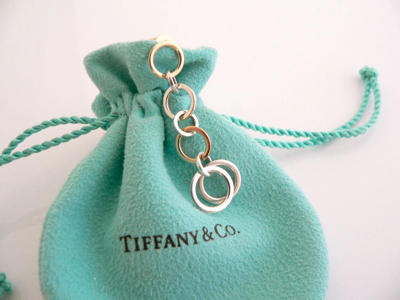 Tiffany & Co Silver 18K Gold Circles Dangling Dangle Earrings Love Gift Pouch