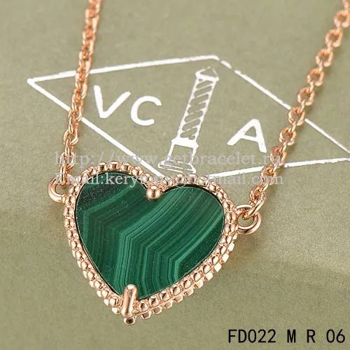 Van Cleef Arpels Sweet Alhambra Heart Pendant Pink Gold With Malachite Mother Of Pearl
