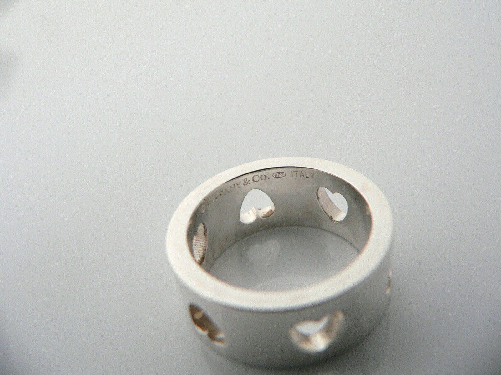 Tiffany & Co Silver Heart Stencil Cut Out Ring Band Sz 5.25 Gift Love Statement