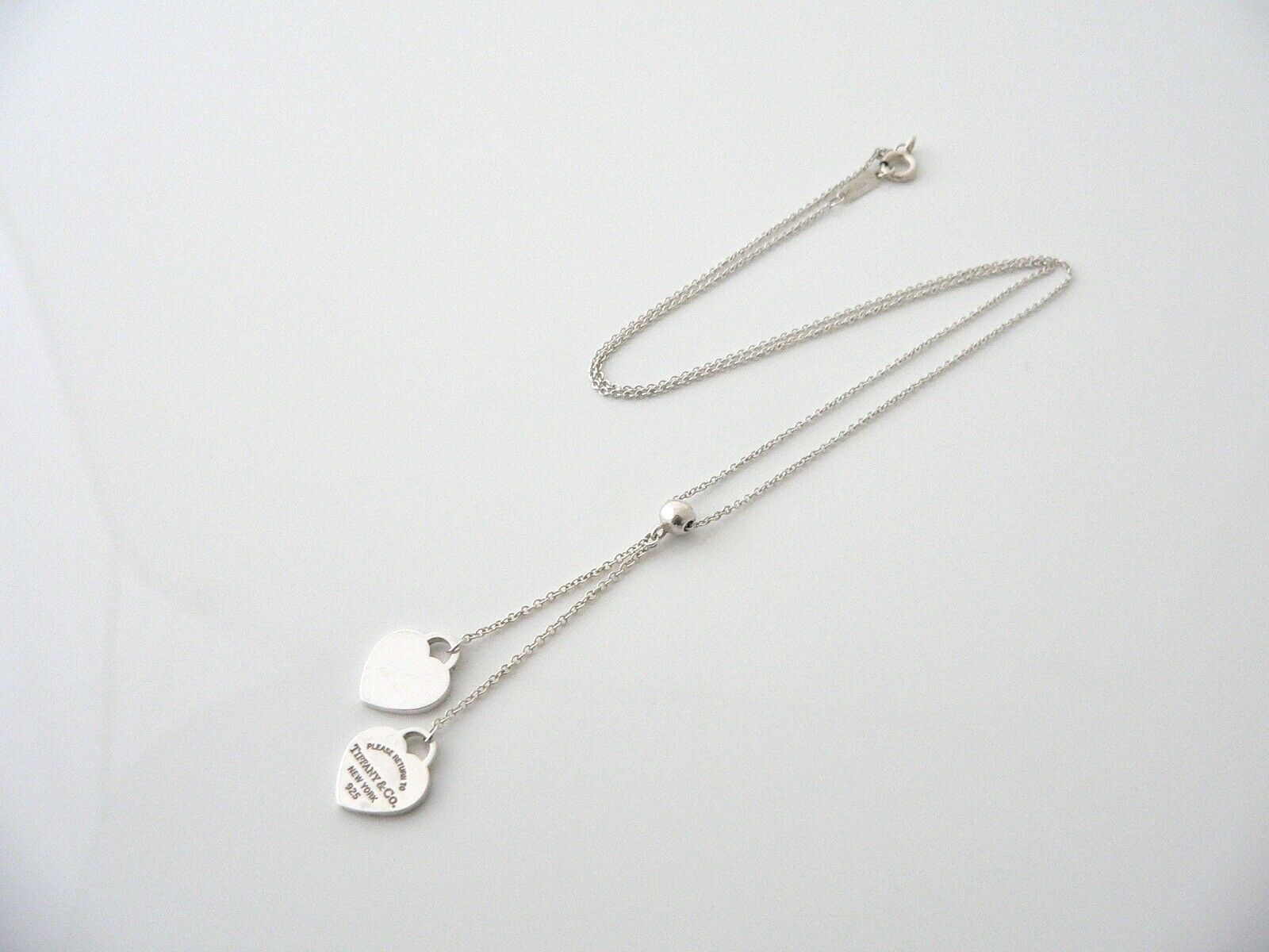 Tiffany & Co Silver Return to Tiffany Hearts Dangling Dangle Necklace Gift Love