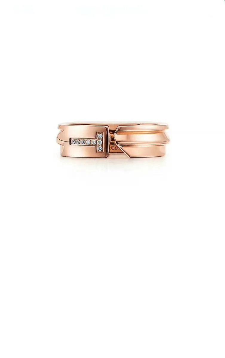 New Tiffany Keys Rose Gold Morden Keys Free Size Asymmetric Ringent T-shaped Diamonds Ring For Womens