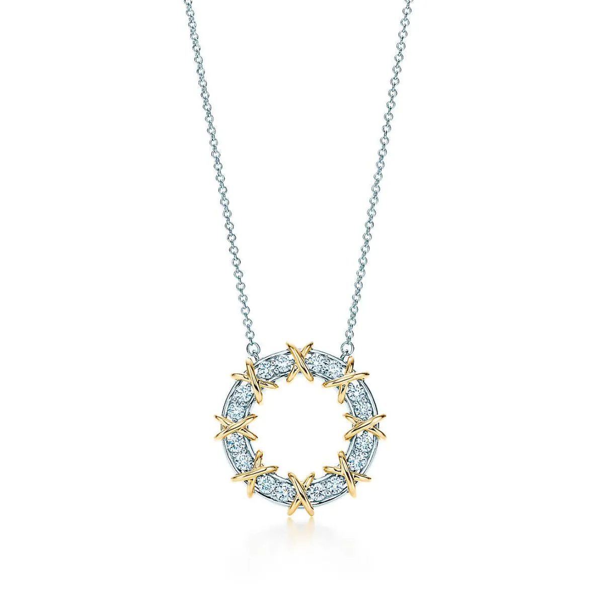 Tiffany Dupe Schlumberger Circle Pendant Crystals Sterling Silver Necklace Women Gold-plated Gift For Women 23926253