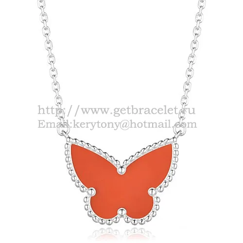 Van Cleef Arpels Lucky Alhambra Butterfly Pendant White Gold With Carnelian Mother Of Pearl
