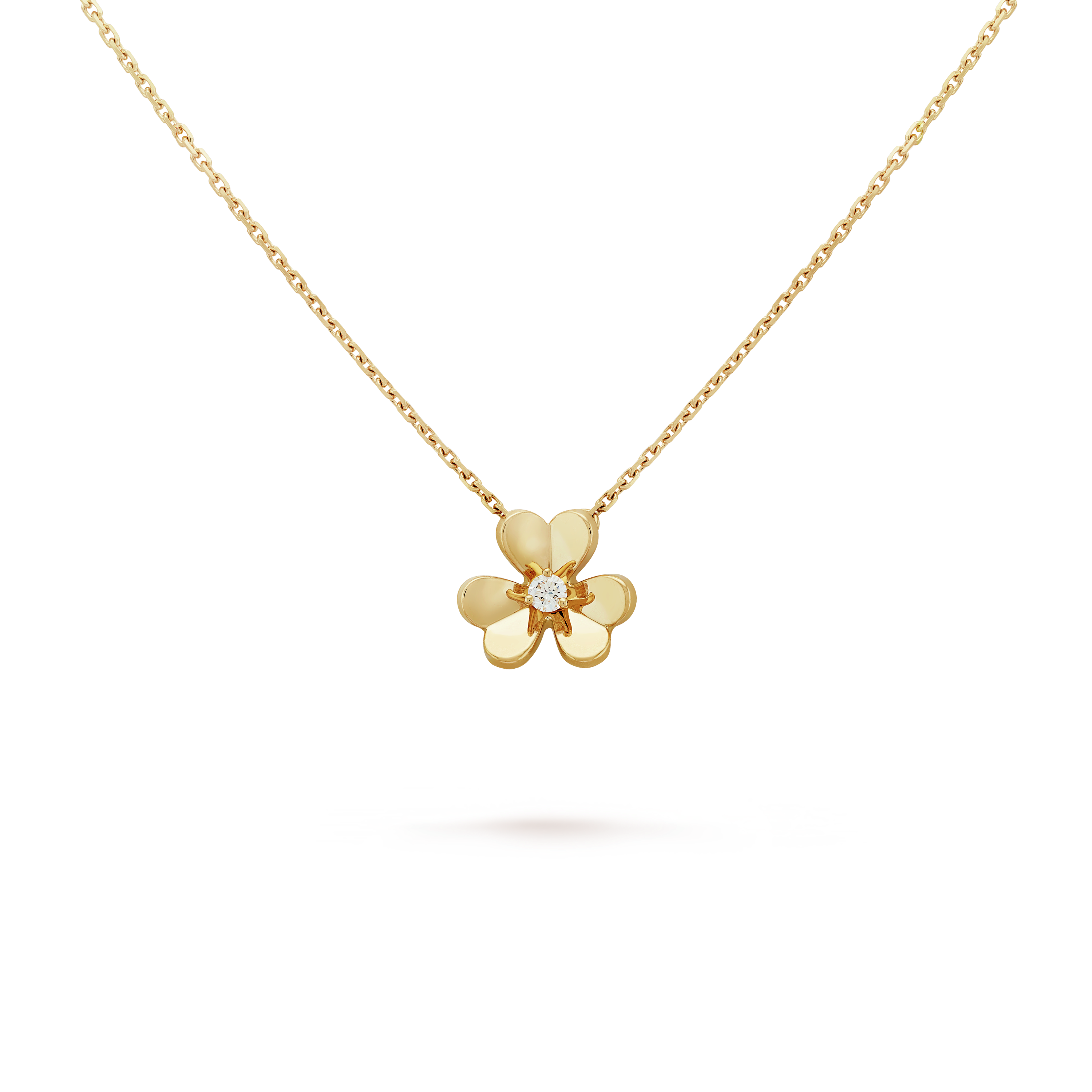 Van Cleef & Arpels Gold Three Flowers Necklace, Frivole pendant, mini model