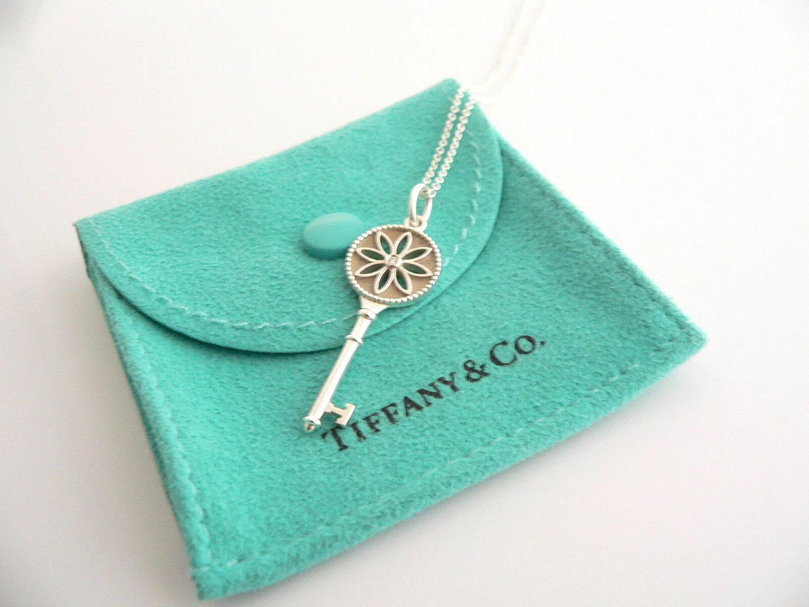 Tiffany Co Diamond Daisy Key Necklace Nature Pendant 18 In Chain Silver Gift Art