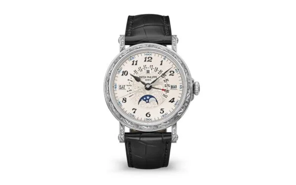 Perpetual calendar with retrograde date hand 38 mm,White gold,5160/500G-001