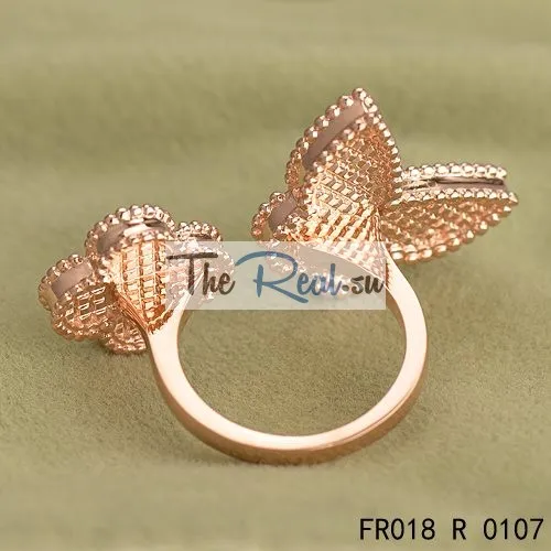 Van Cleef Arpels Luck Alhambra Between The Finger Ring Pink Gold Turquoise With Mother Of Pearl