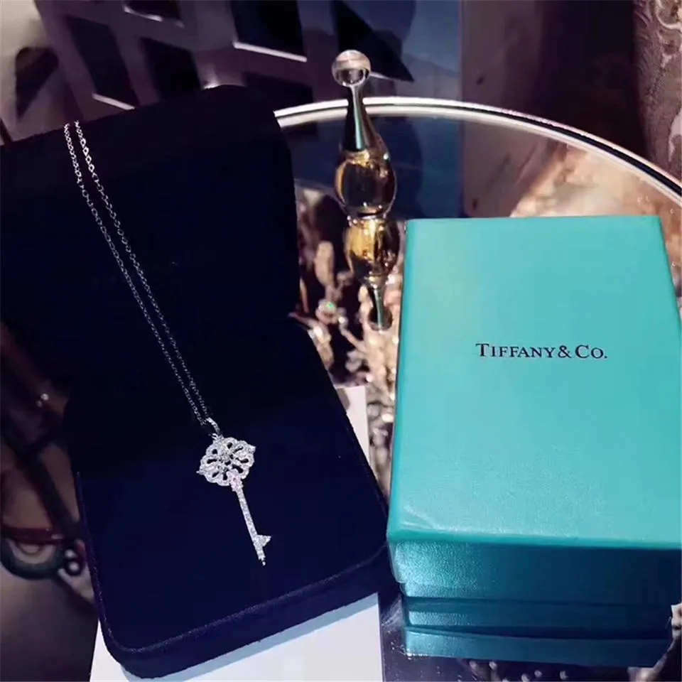 Tiffany Keys Hollow Floral Key Pendant Necklace For Women UK Sale Online