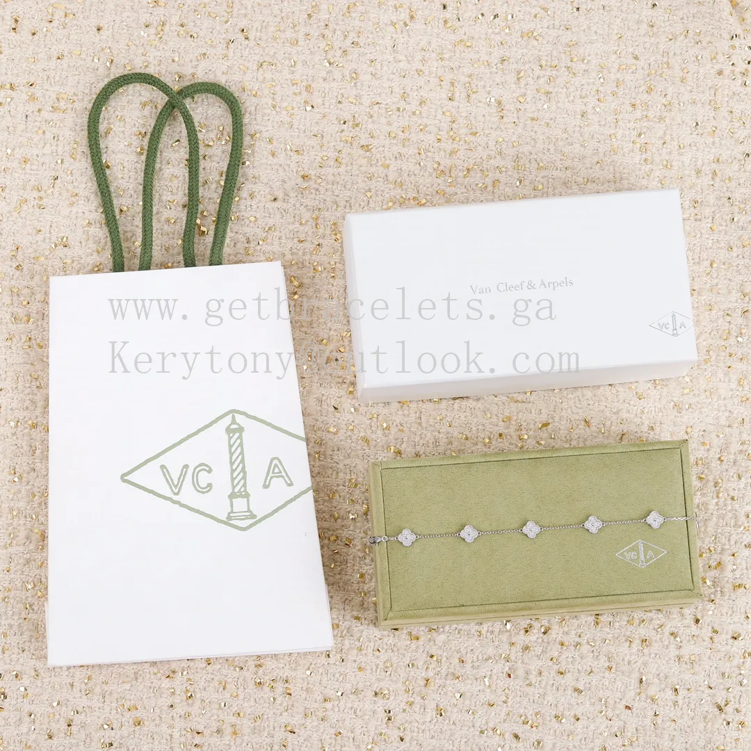 Van Cleef Arpels Sweet Alhambra Bracelet 6 Motifs White Gold With Pave Diamonds