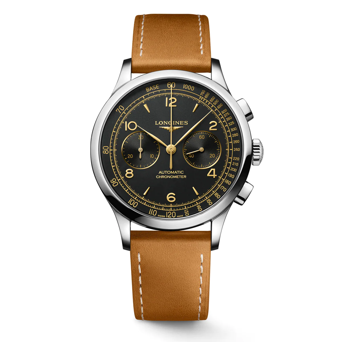 Record 40MM Automatic Black Matte Dial Gold Accents Dial Calf Leather Watch L29214562