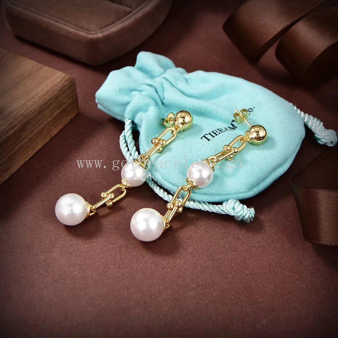 Tiffany HardWear Triple Drop Link Earrings in Yellow Gold with Freshwater Pearls