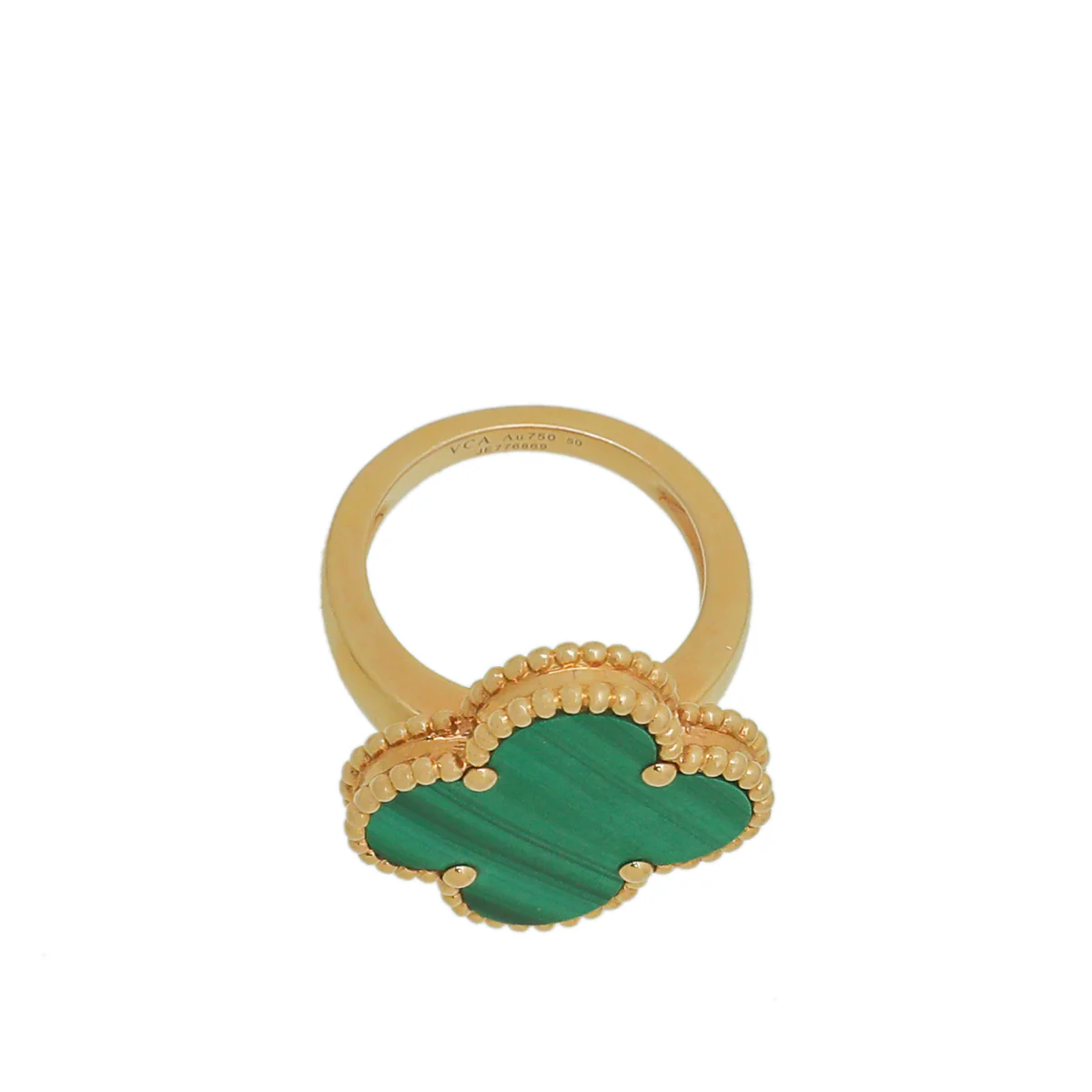 Van Cleef & Arpels 18K Yellow Gold Malachite Magic Alhambra Ring 50