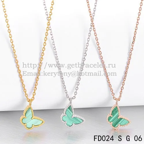 Van Cleef Arpels Lucky Alhambra Butterfly Necklace Yellow Gold With Malachite Mother Of Pearl