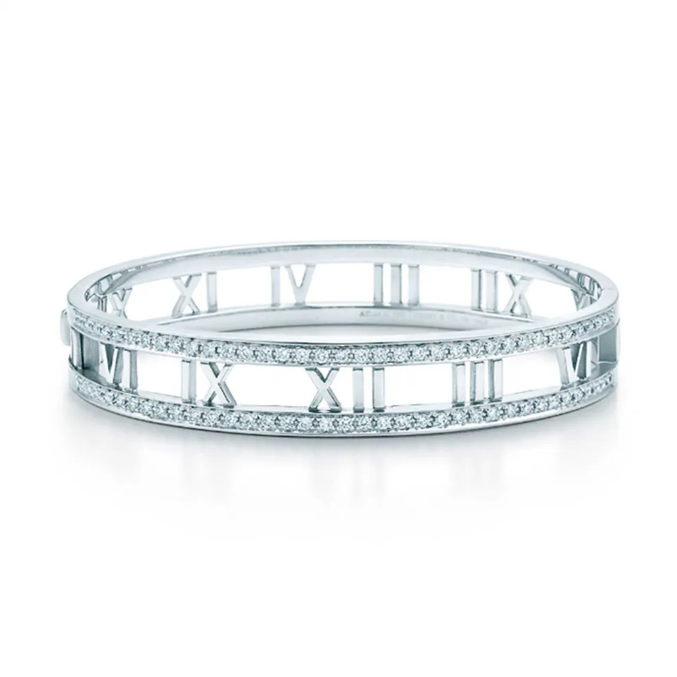 Replica Tiffany Atlas Open Hinged Bangle Pave Diamonds GRP08555