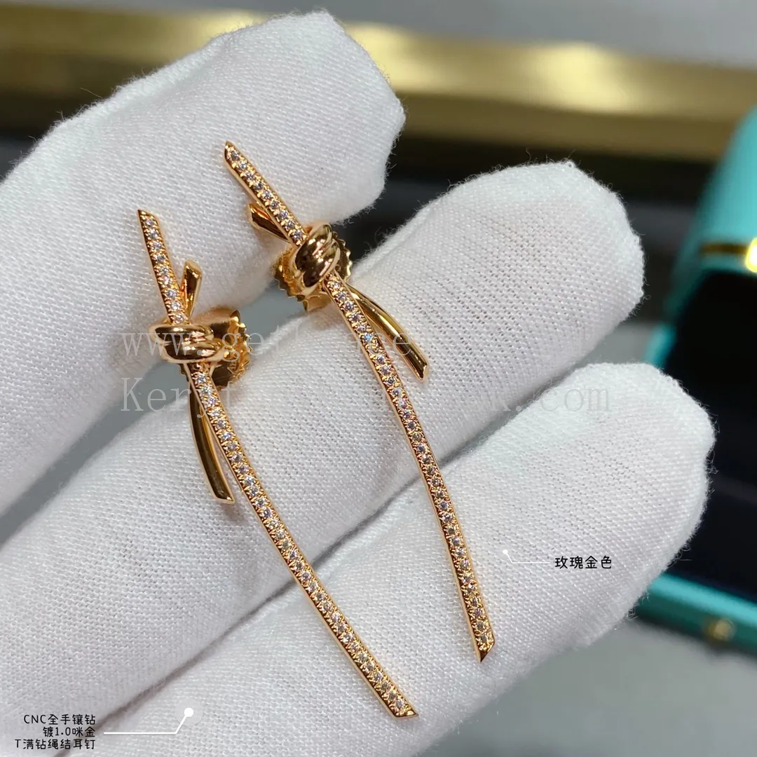 Tiffany Knot Drop Earrings in Yellow Gold/Rose Gold with Diamonds