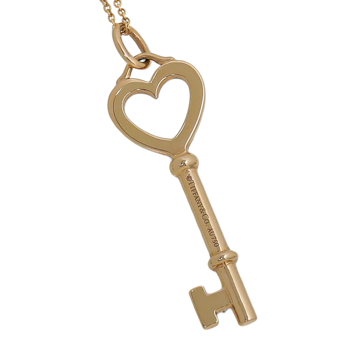 Tiffany & Co 18K Yellow Gold Diamond Heart Key Charm Necklace