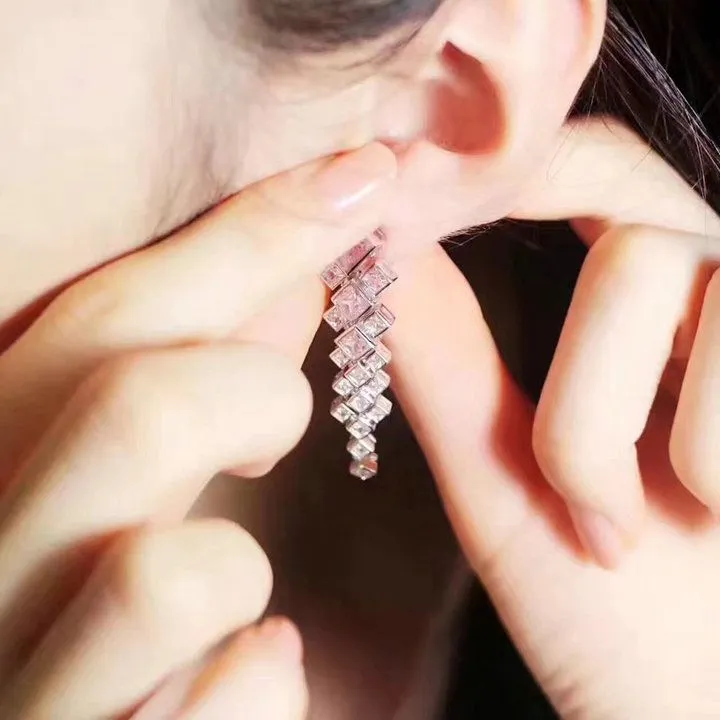 2021 Fashion Tiffany Drop Earrings 925 Silver Square Crystals Online Store